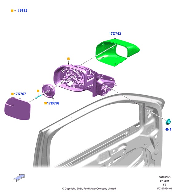 ESPEJO RETROVISOR LDO DERECHO. PLANO REF# 17682