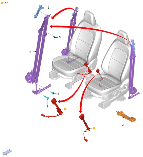 HEBILLA CINTURON DE SEGURIDAD DELANTERO DERECHO. PLANO REF# 1