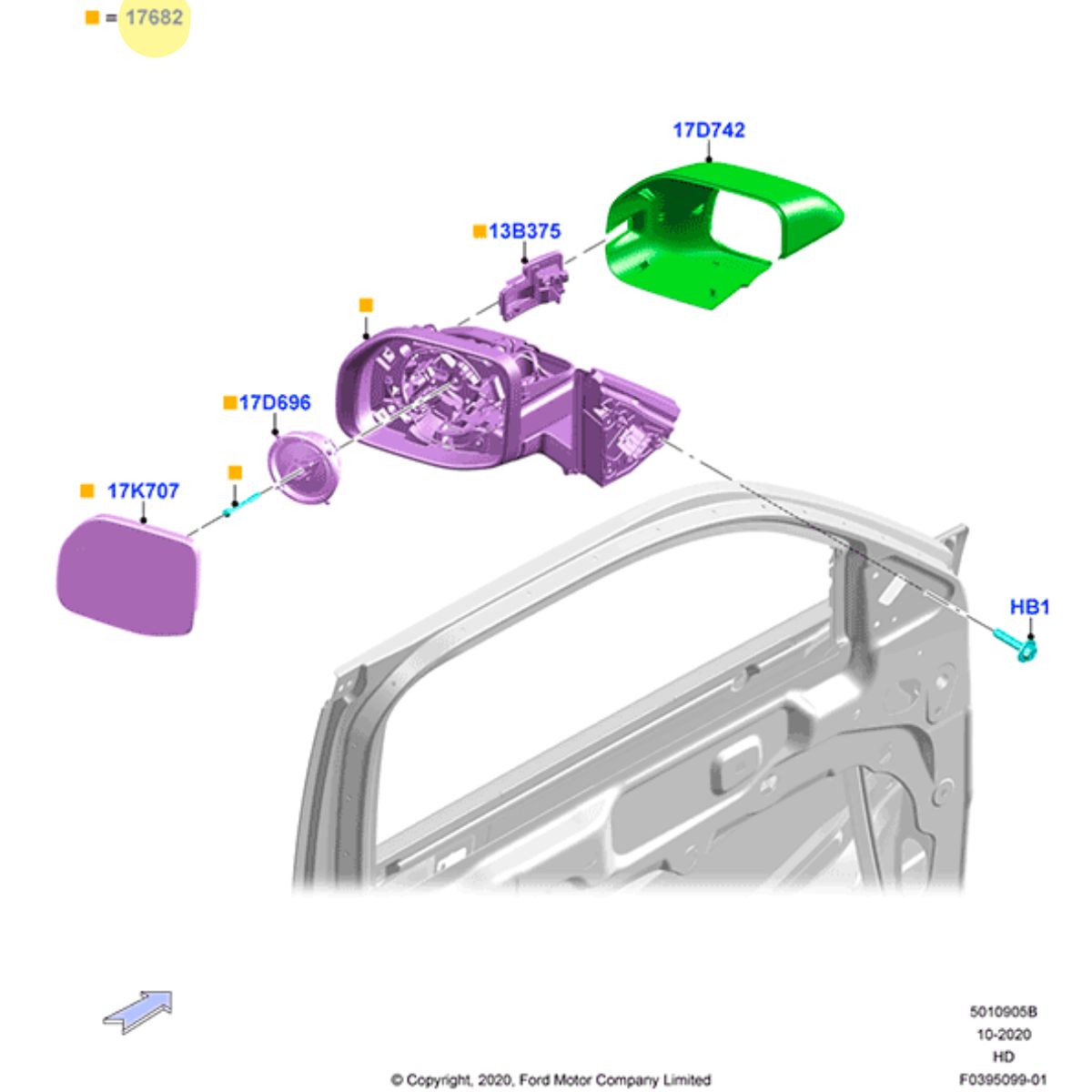 ESPEJO RETROVISOR EXTERIOR DERECHO. PLANO REF#17682