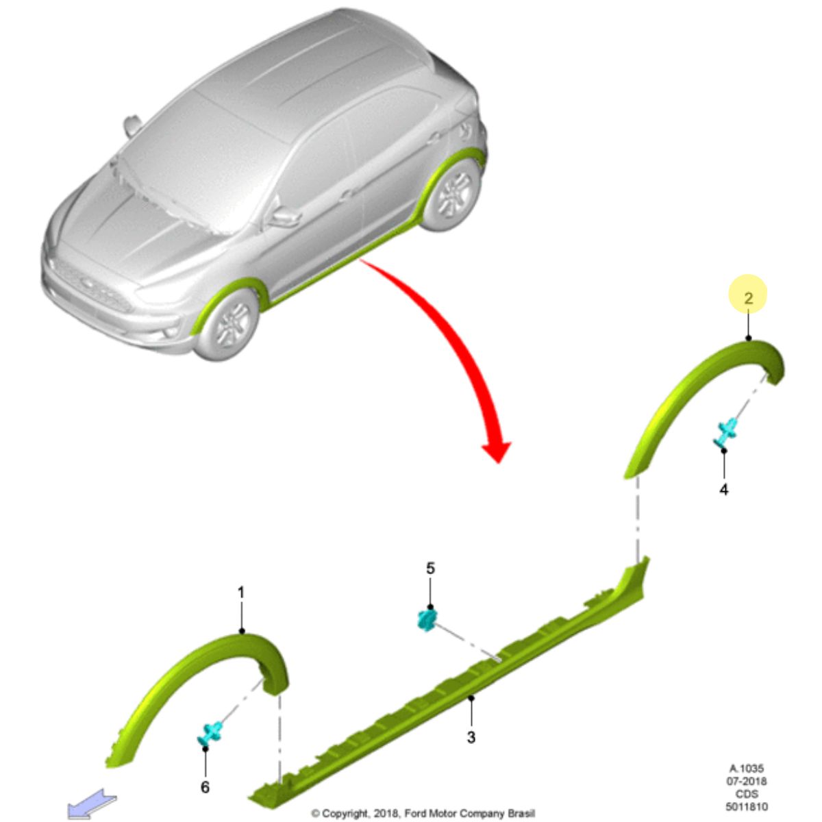 MOLDURA GUARDABARRO TRASERO DERECHO. PLANO REF#2
