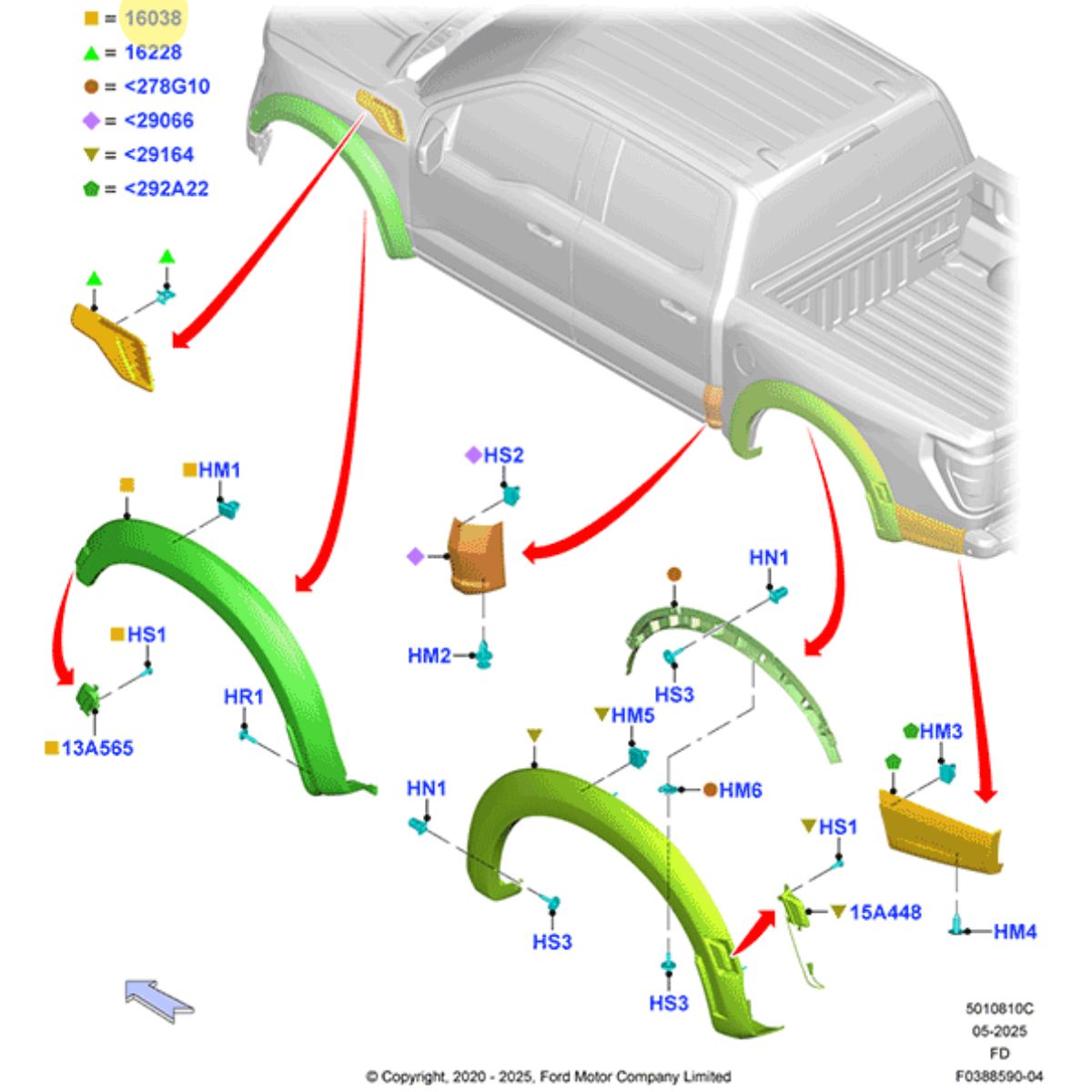 MOLDURA RUEDA DELANTERA DERECHA. PLANO REF#16038