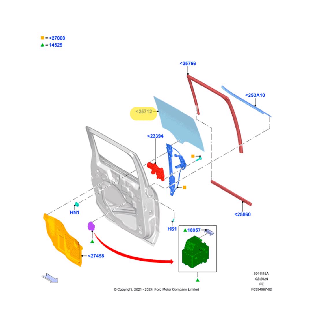 CRISTAL DE PUERTA TRASERA LADO IZQUIERDO. PLANO REF#<25712
