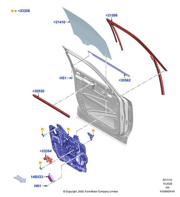 CRISTAL DE PUERTA DELANTERA DERECHA. PLANO REF#<21410