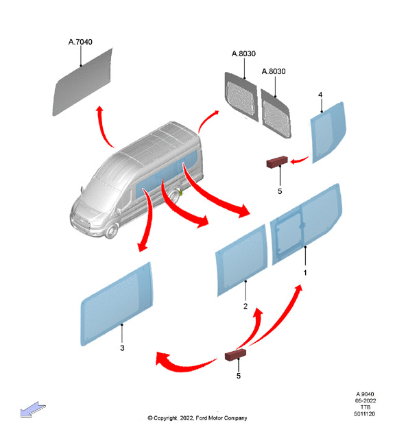 CRISTAL - VENTANILLA LATERAL IZQUIERDA. PLANO REF#1