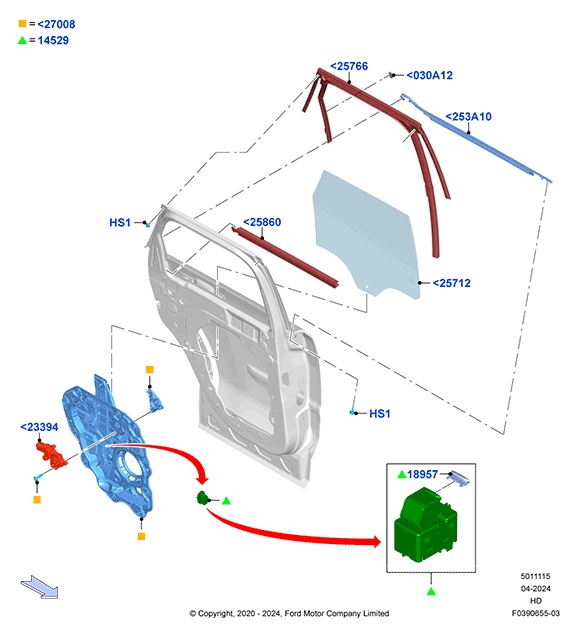 CRISTAL DE PUERTA TRASERA IZQUIERDA. PLANO REF#<25712