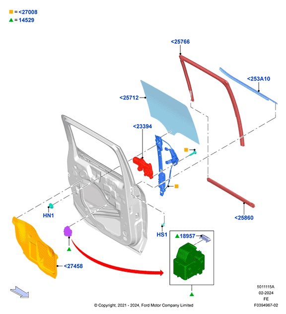 CRISTAL DE PUERTA TRASERA DERECHA. PLANO REF#<25712