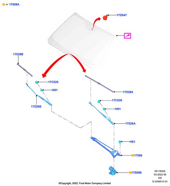 ESCOBILLA LIMPIAPARABRISAS&nbsp;IZQUIERDA. PLANO REF#17528A