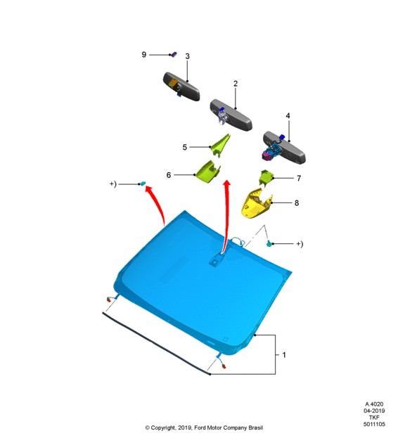 PARABRISAS CON MOLDURA Y SOPORTE DE SENSOR DE LLUVIA. PLANO REF#1