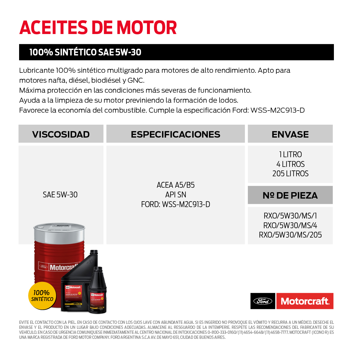 ACEITE SINTETICO 5W30 X 4 LTS (MOTORCRAFT), , large image number 2