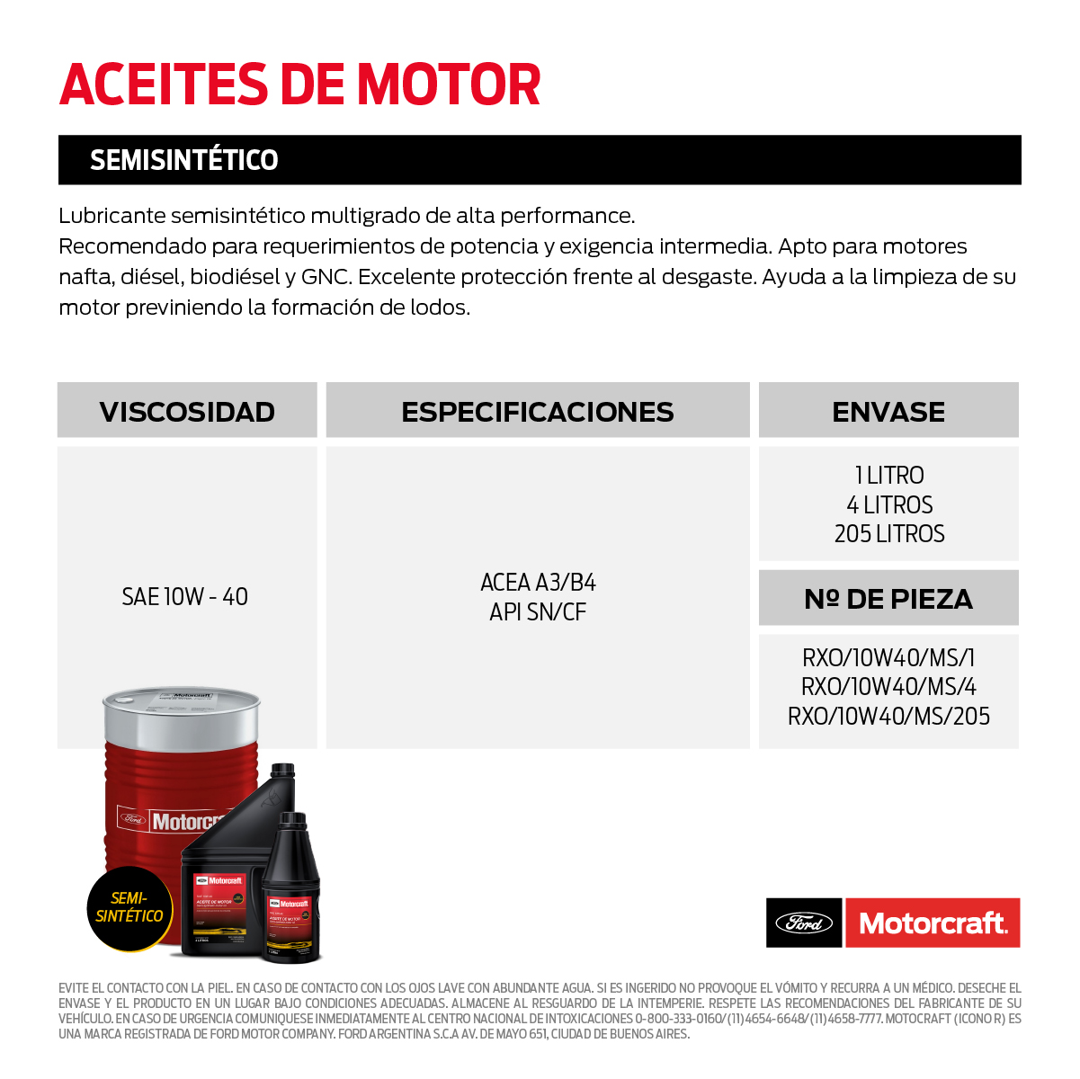 ACEITE SEMISINTETICO 10W40 X 4 LTS (MOTORCRAFT), , large image number 2